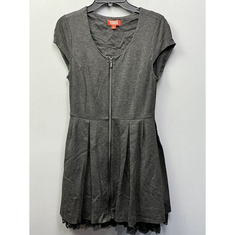 Kirna Zabete for Target Dress Women's 8 Ponte Skater Lace accents Gray Zip Front